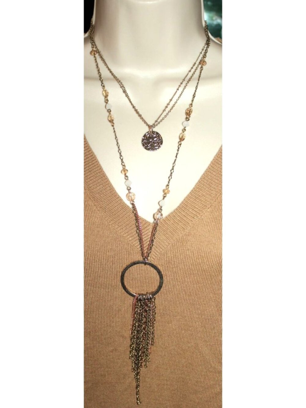Express Long Layered Beaded Lariat Drop Pendant Necklace Y2K Deadstock